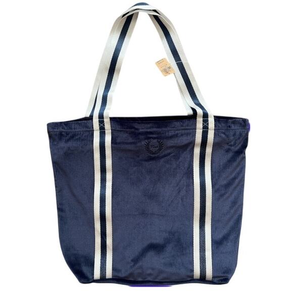 , VICTORIA'S SECRET PINK Velvet Navy Blue Ribbed Large Tote Bag, 18"x13"x4" - Picture 1 of 8